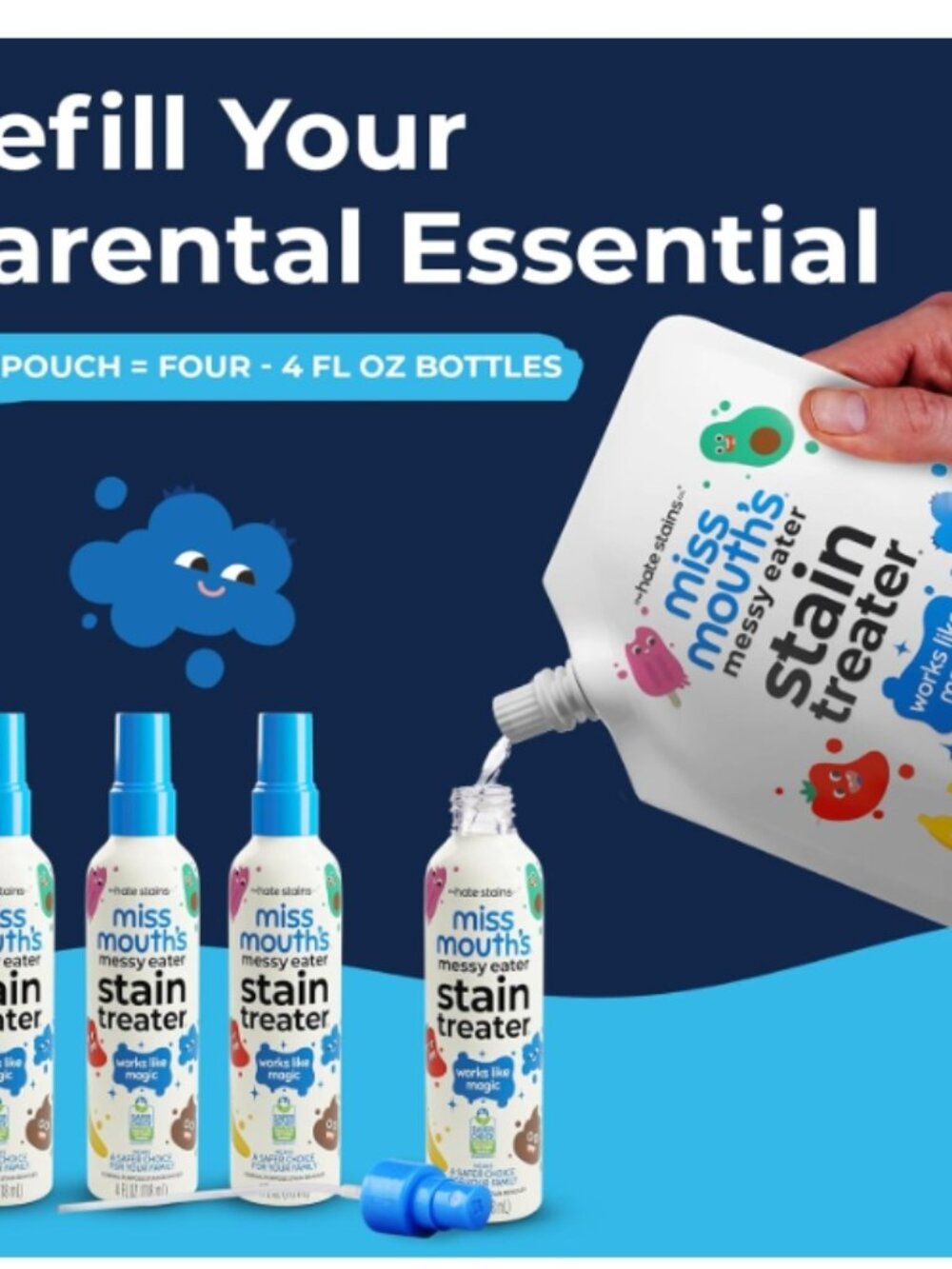 Miss Mouth's Messy Eater Stain Treater Bundle - 16oz Spray and 16oz Refill Pouch - Picture 4 of 8